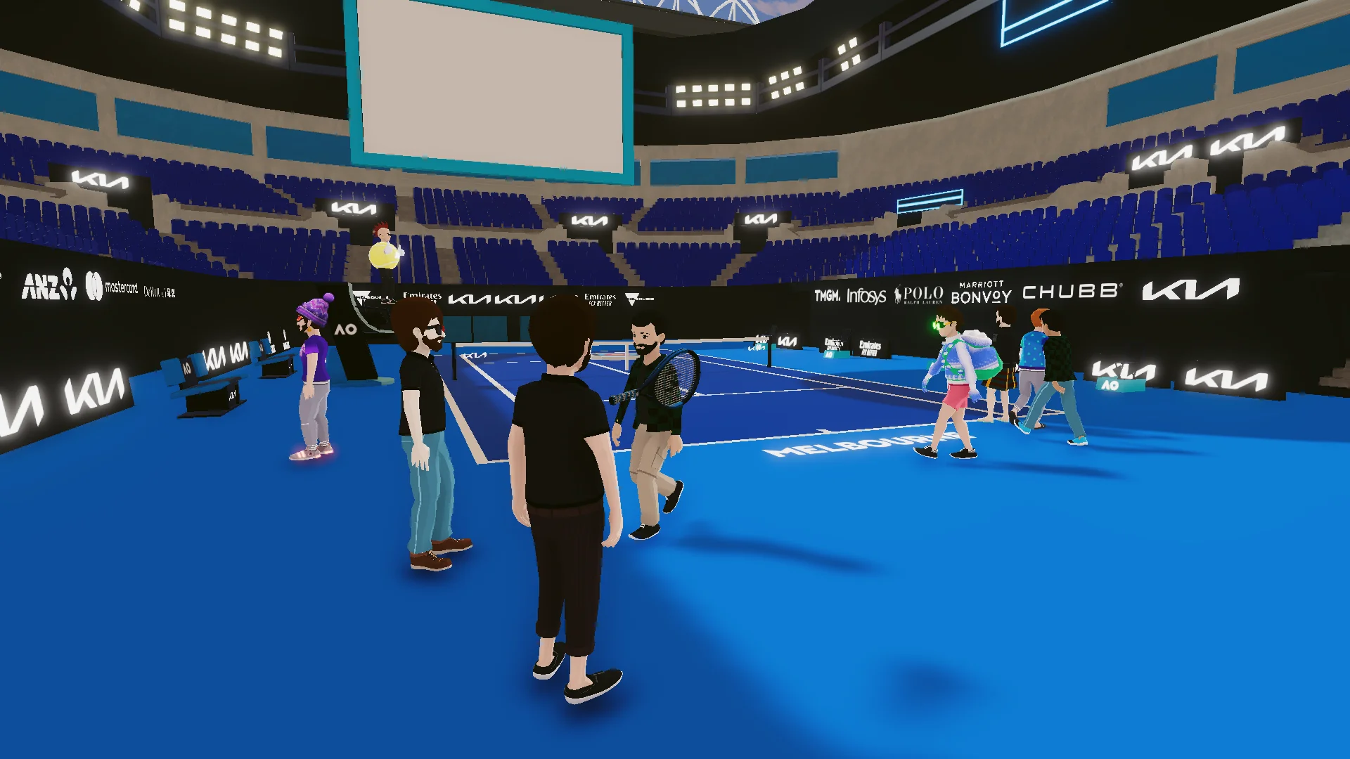 Avatar en el metaverso Decentraland disfrutando del open de Australia de tenis