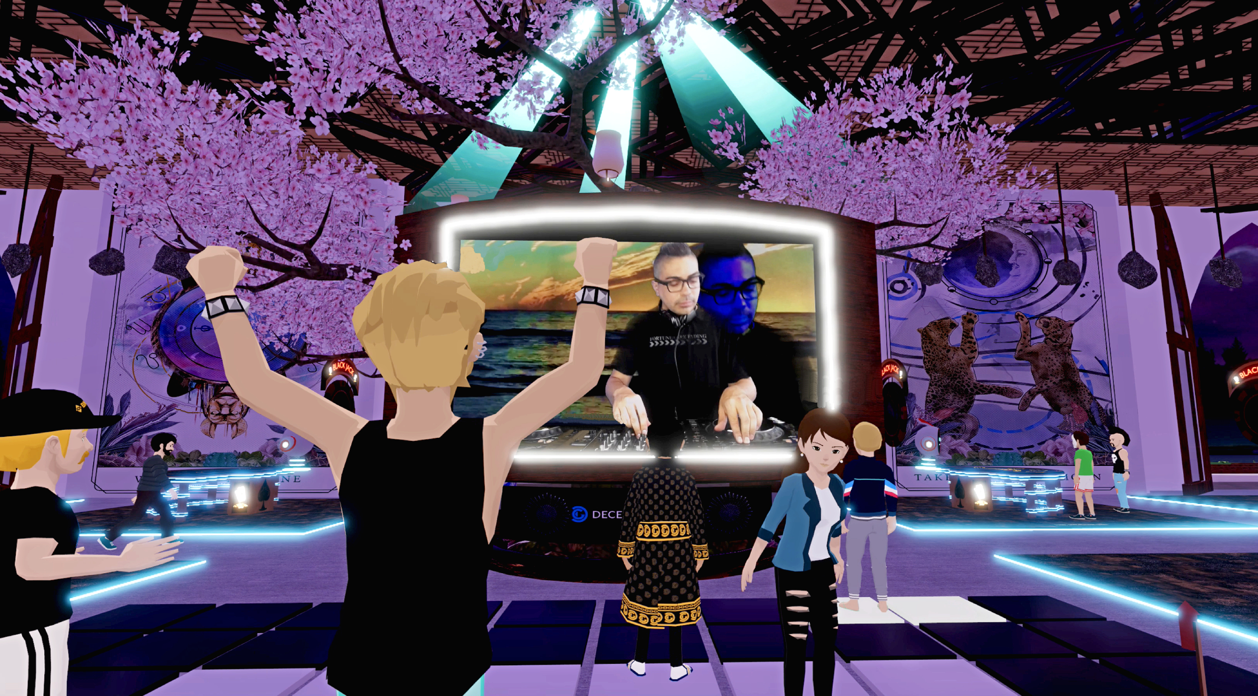 Fiesta de avatares virtuales en la discoteca amnesia ibiza virtual en Decentraland