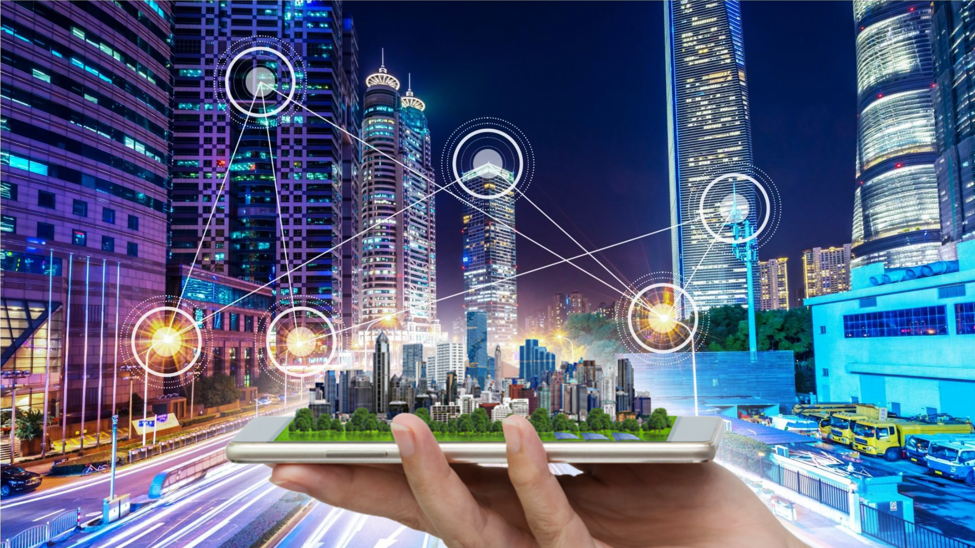 representación de una ciudad inteligente en la que toda la información está conectada y a la disposición de los ciudadanos a través de sus smartphones