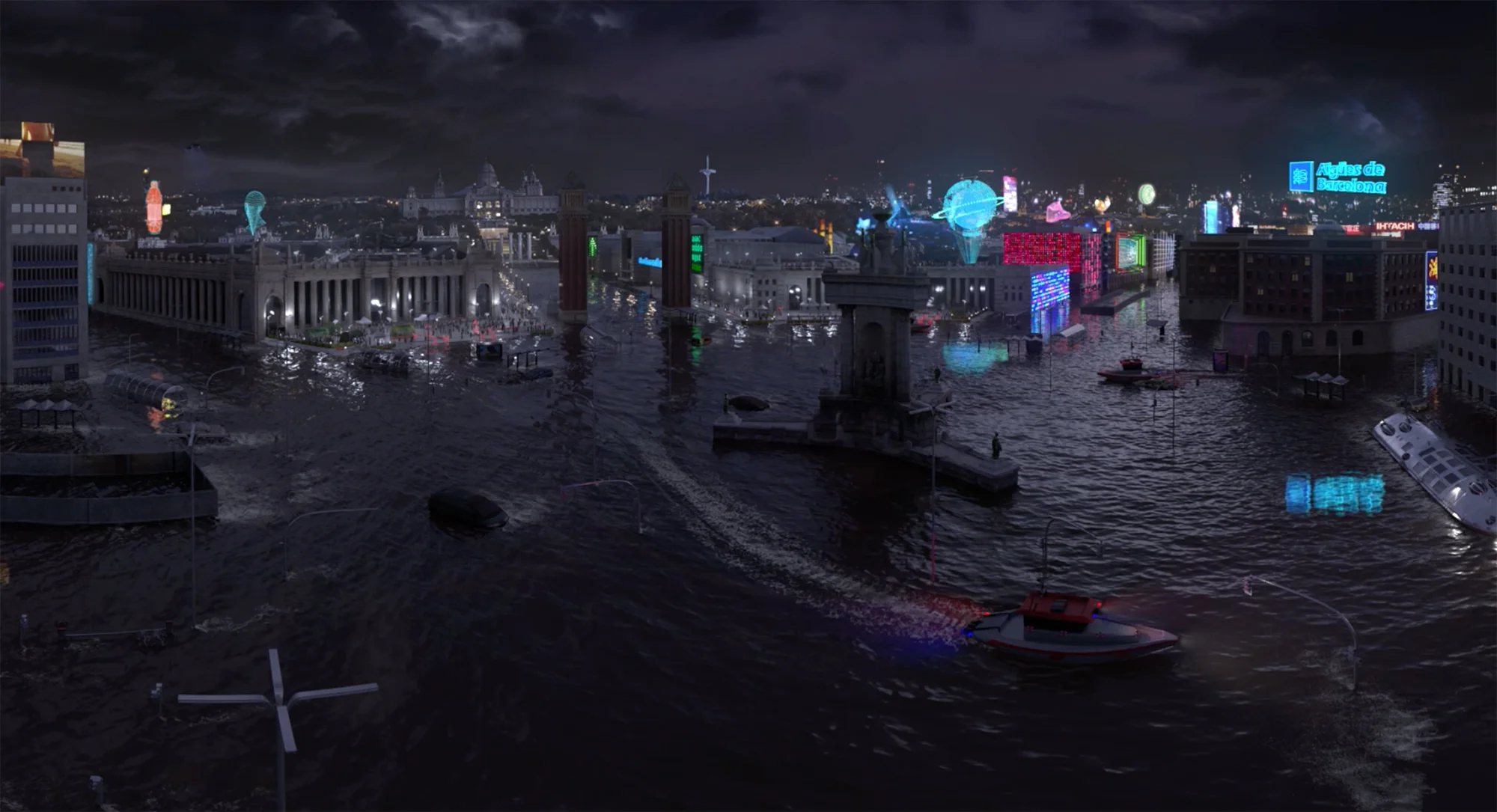 Virtual representation of a flooded city