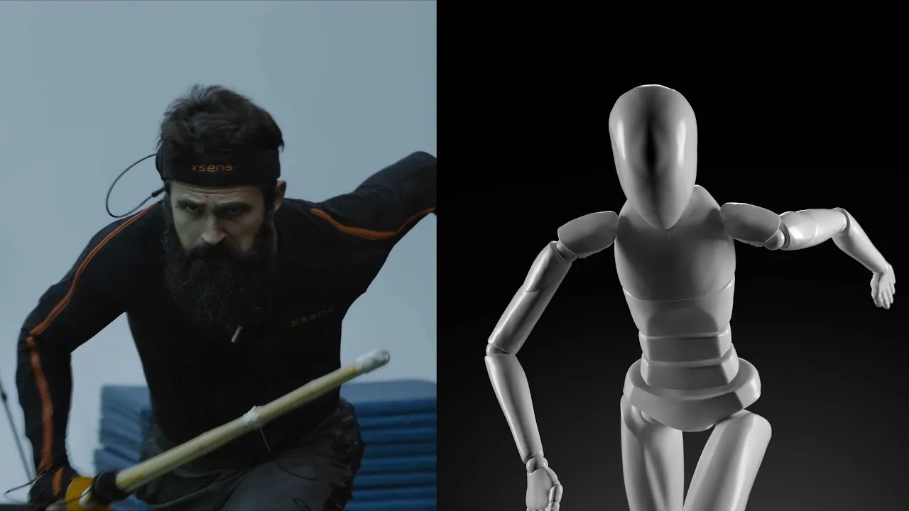 Man animating in a motion capture suit