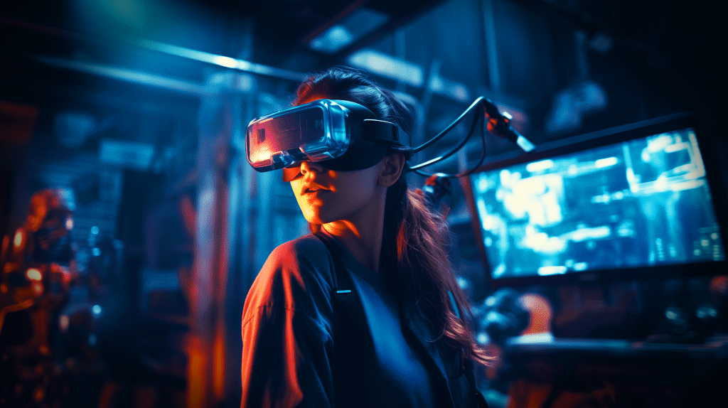 Persona utilizando unas gafas de Realidad Virtual para introducirse en el Metaverso en 2024