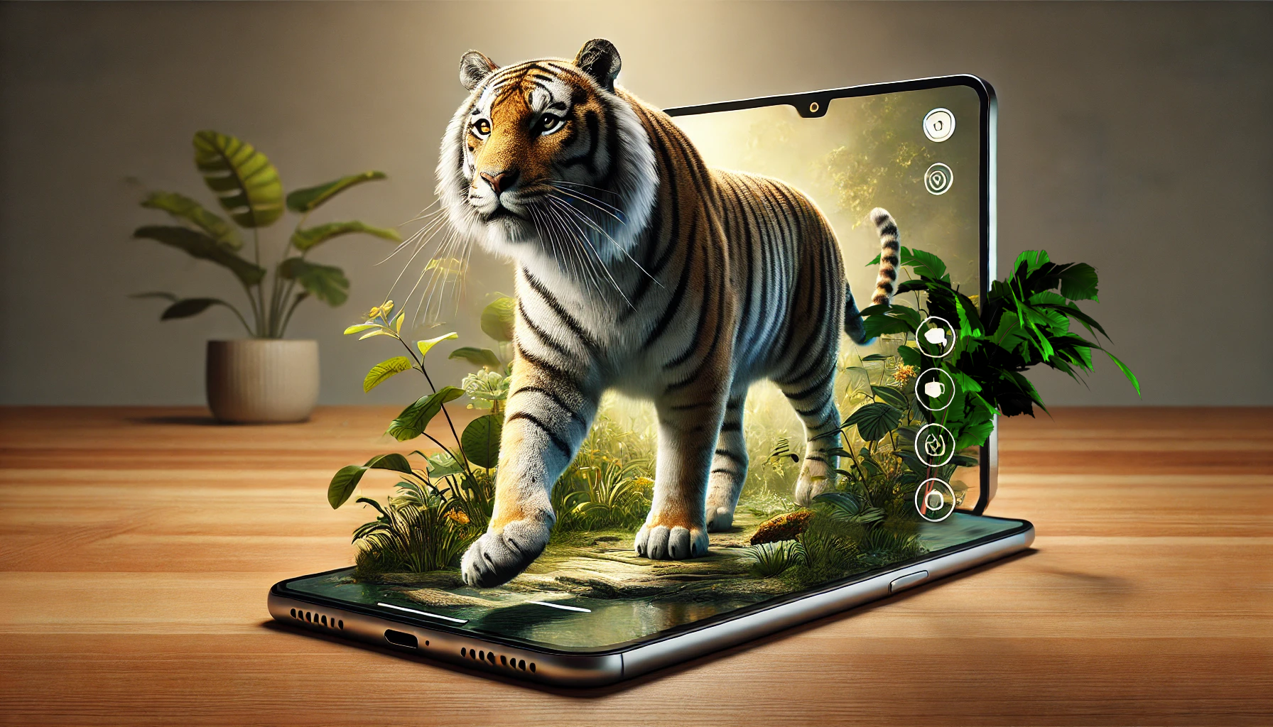 WebAR experience in which a tiger virtually pops out of a smartphone screen