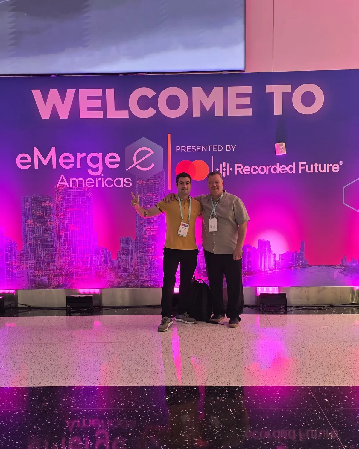Álvaro Monzón and Emili Blanque from DeuSens at eMerge Americas 2026 inside ICEX's Spain Pavilion