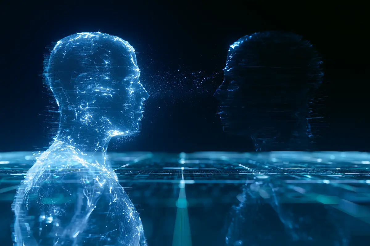 Visualización abstracta de un gemelo digital de un robot humanoide