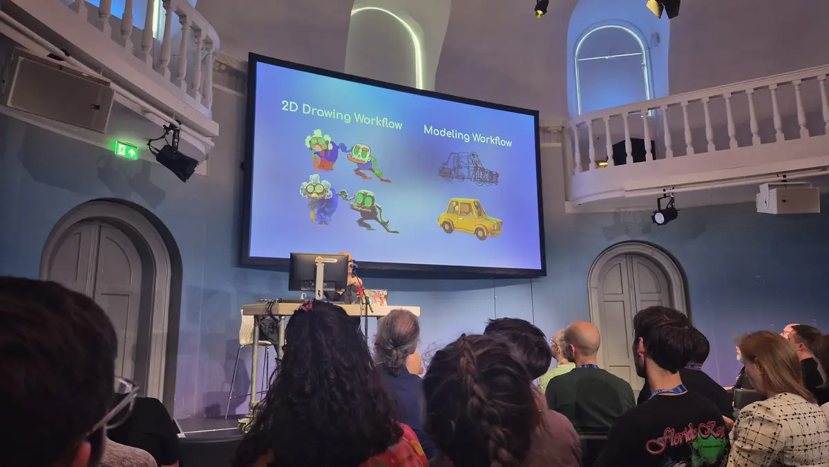 Daniel Martinez Lara presents the Clay Pencil 2D and modelling workflows at Blender Conference 2026