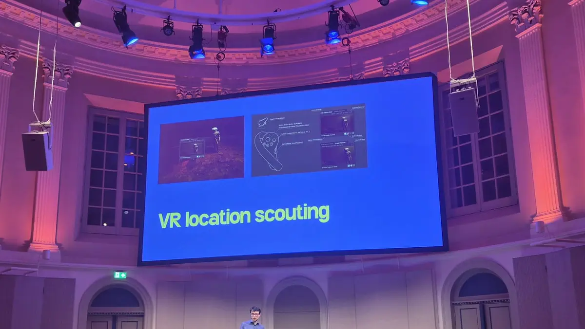 Slide sul VR location scouting in Blender durante il keynote della BCON26