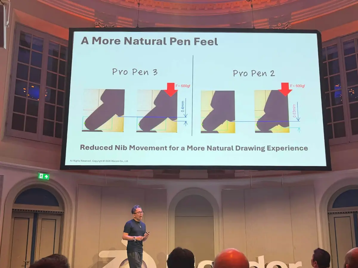 Confronto della corsa della punta tra Pro Pen 3 e Pro Pen 2 presentato da Wacom