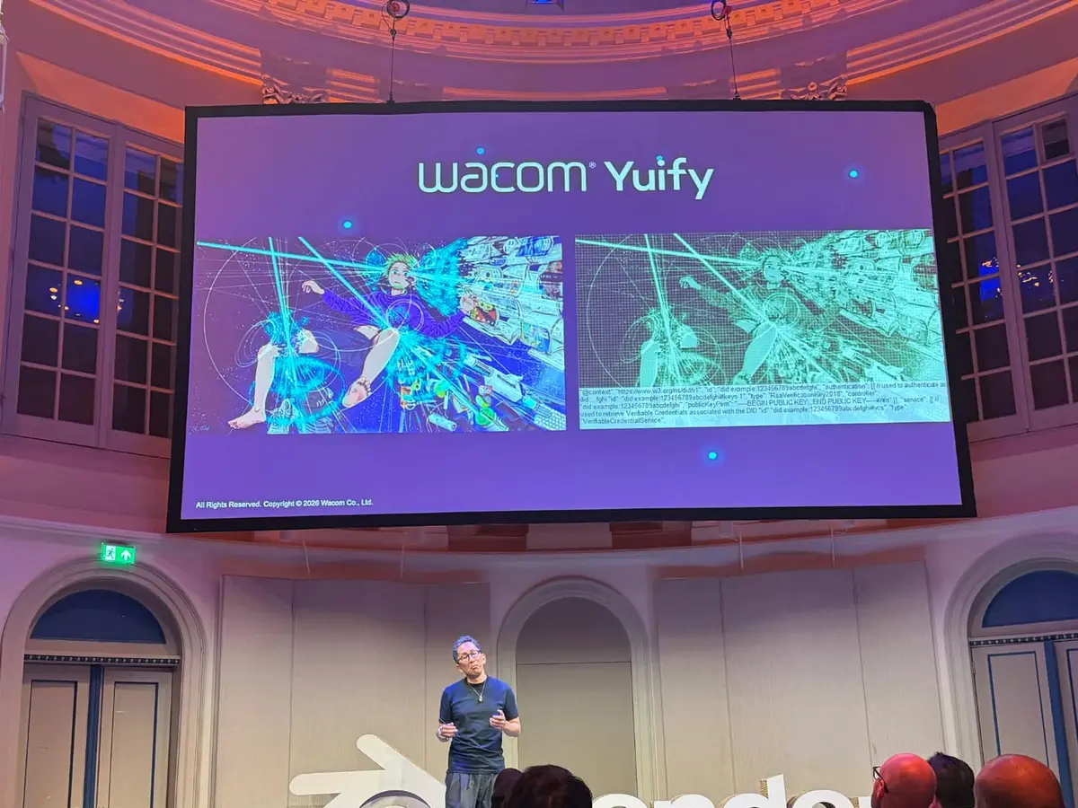 Presentazione di Wacom Yuify, tecnologia di micromarcatura della paternità, alla BCON26