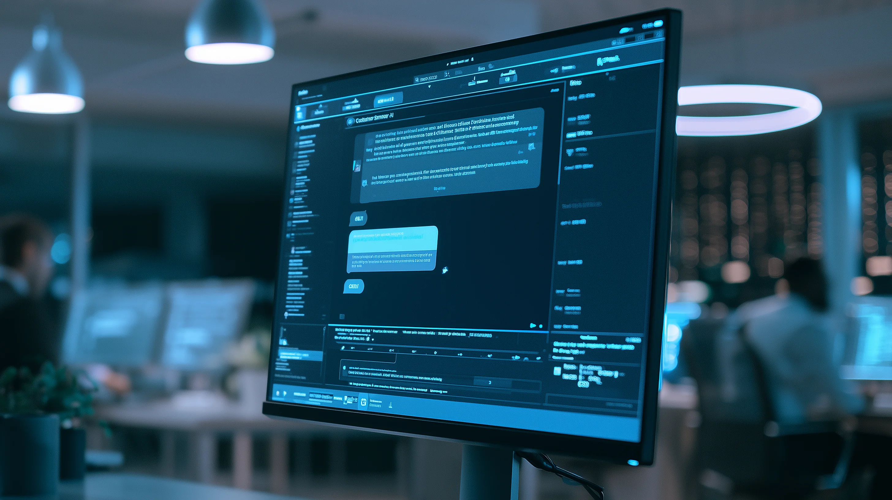 Telecom operator network operations center with AI dashboards for predictive management