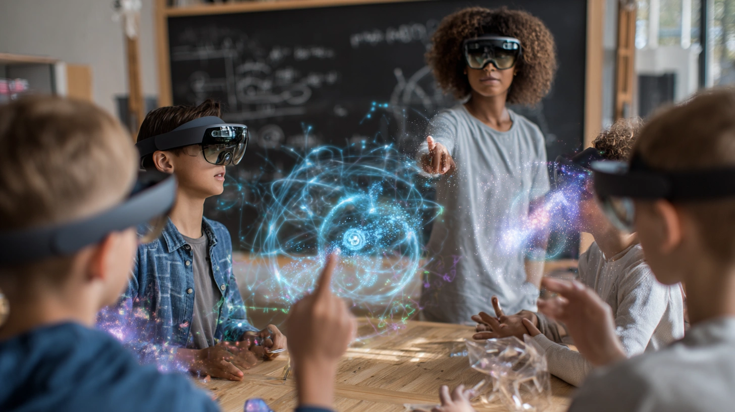Estudiante explorando una recreación histórica en 3D con Realidad Mixta dentro del aula.