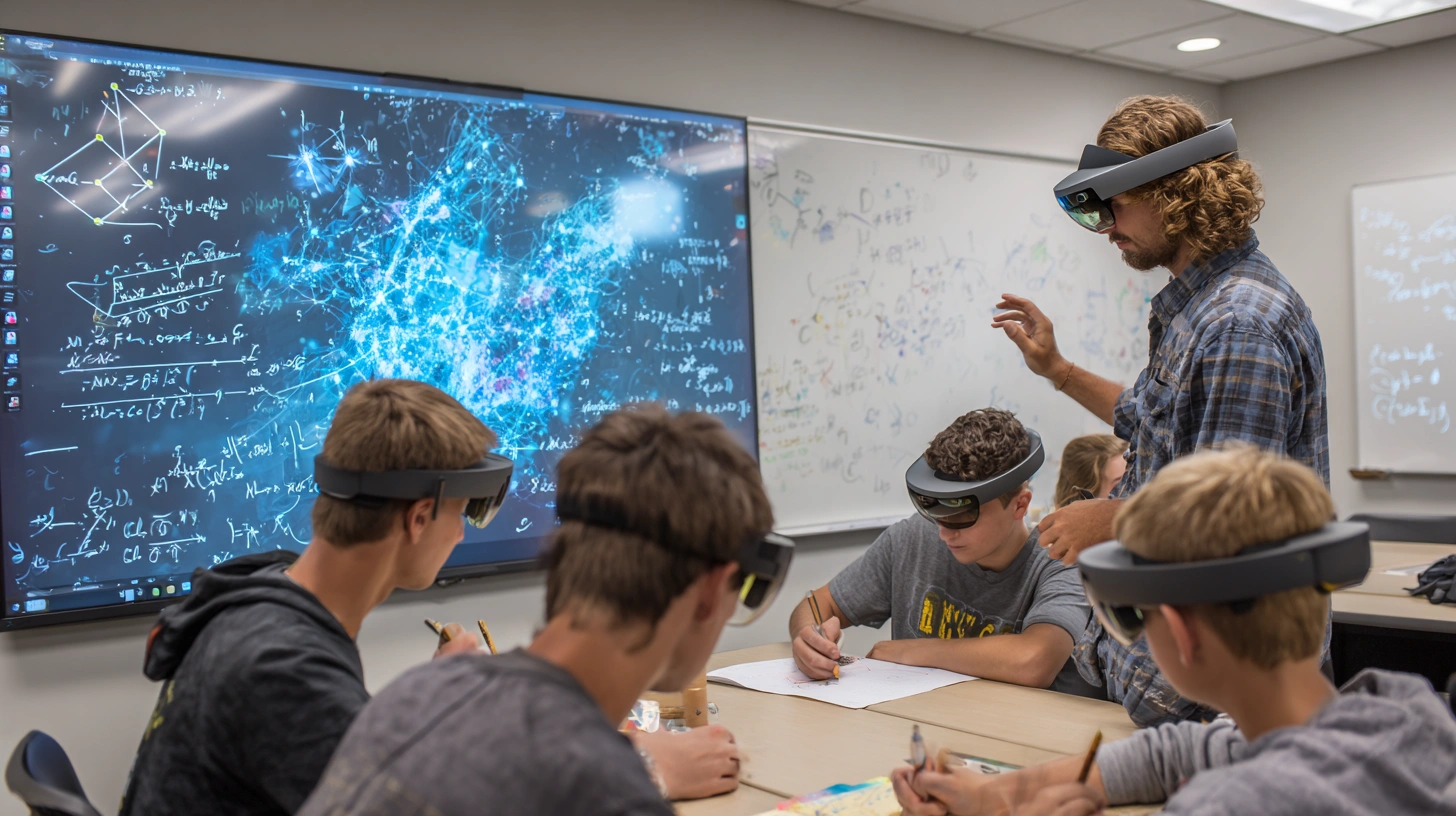 Student exploring a historical recreation in 3D with Mixed Reality in the classroom.