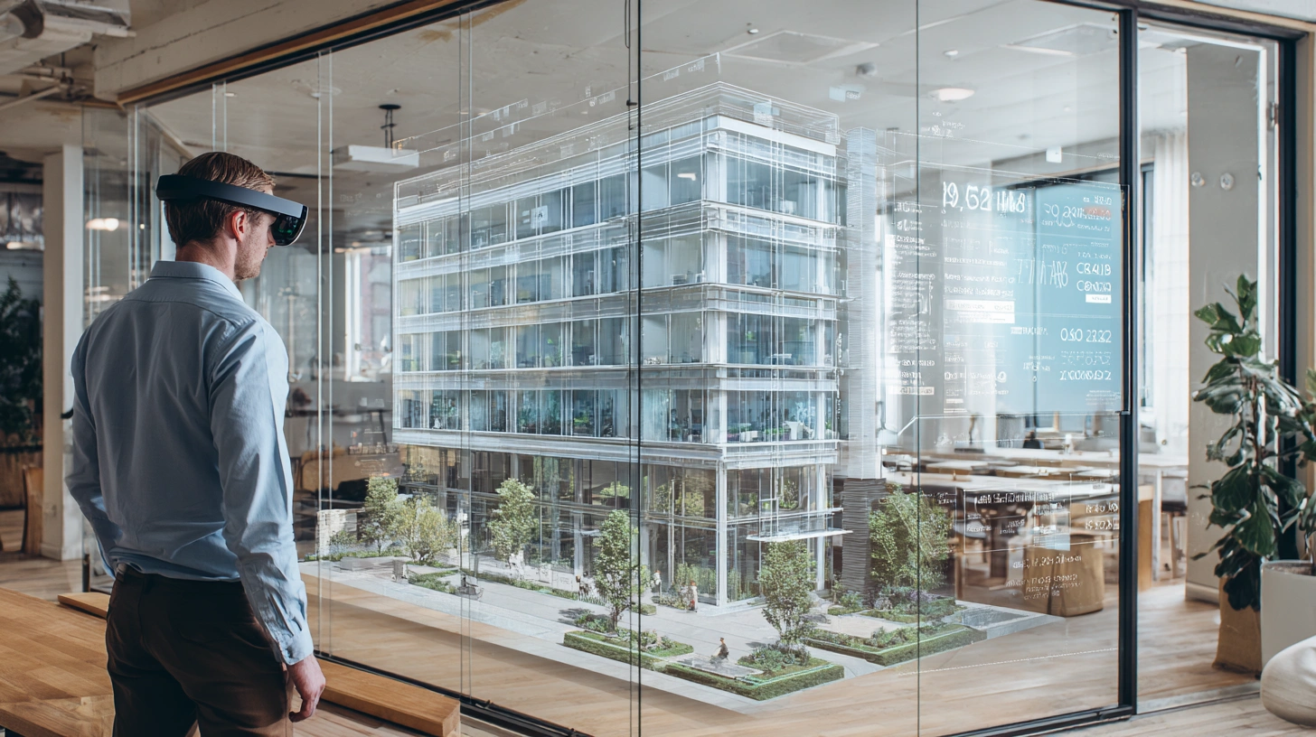 Buyer visualizing an apartment in mixed reality during a real estate visit