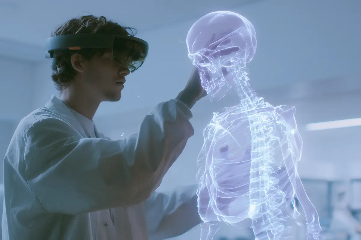 Estudiantes universitarios interactuando con modelos 3D en un laboratorio virtual de Spatial Computing